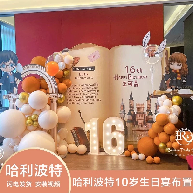 哈利波特主题10岁12生日布置装饰家里酒店场景氛围气球背景墙kt板
