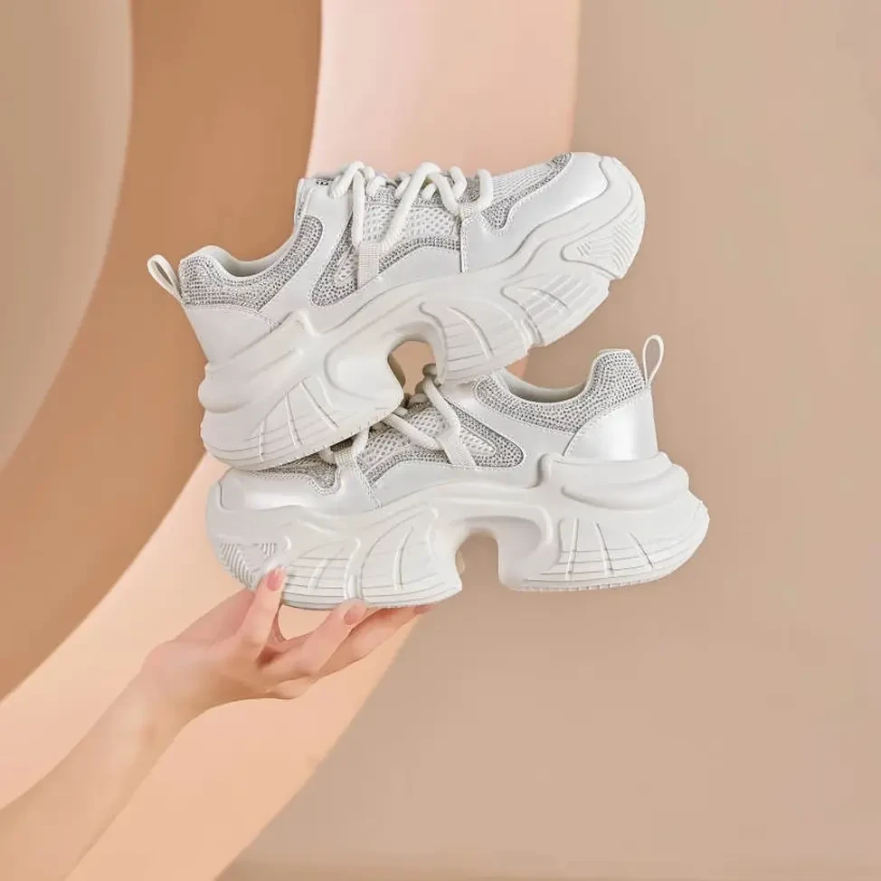 香香莉31715防滑老爹鞋透气时尚休闲鞋秋季高跟中跟网状系带浅口