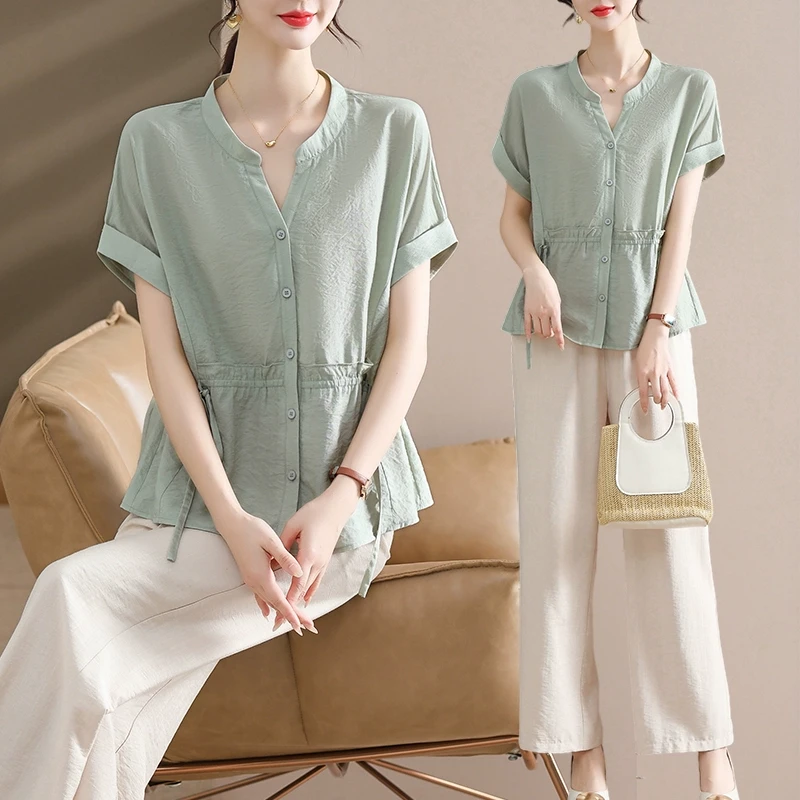 妈妈装夏装套装洋气开衫上衣中老年女母亲衣服夏季宽松薄款两件套