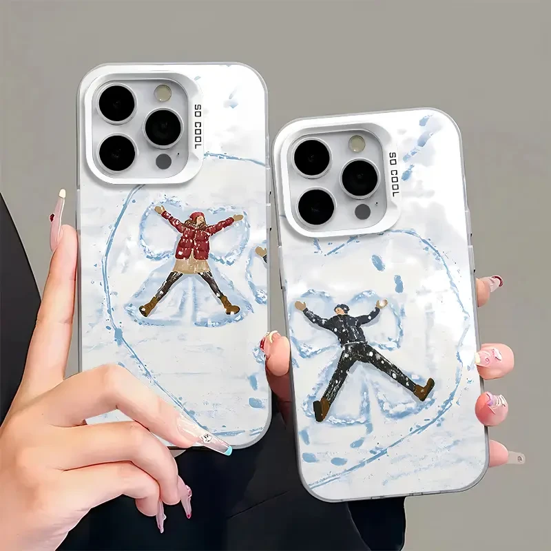 适用雪地男女孩彩银苹果16promax手机壳华为vivo小米oppo情侣卡通