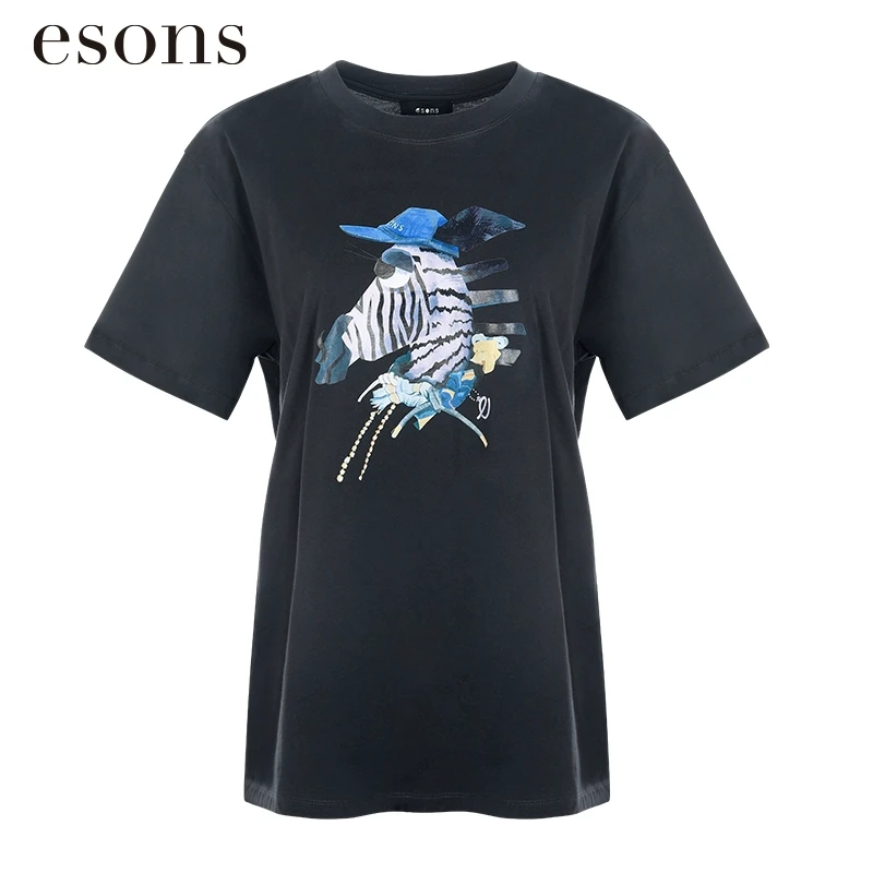 esons/爱城市【商场同款】圆领套头纯棉印花短袖T恤36221870