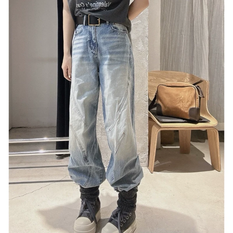 新款明线设计立体窄版显瘦牛仔裤女欧货加厚早春2025弯刀水洗长裤