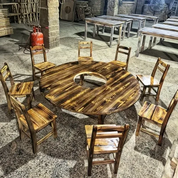 火锅桌矮桌实木边炉桌火锅店桌椅新中式市井风圆桌餐桌