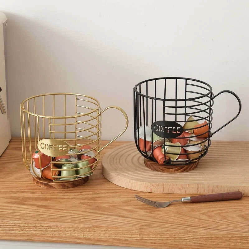 桌面北欧风咖啡胶囊收纳盒金属收纳筐办公室宿舍大容量收纳篮铁艺