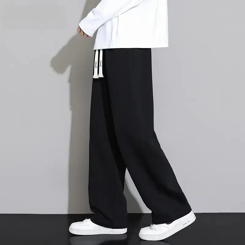 2025秋季学生运动裤男士宽松直筒运动针织卫裤松紧腰阔腿休闲长裤