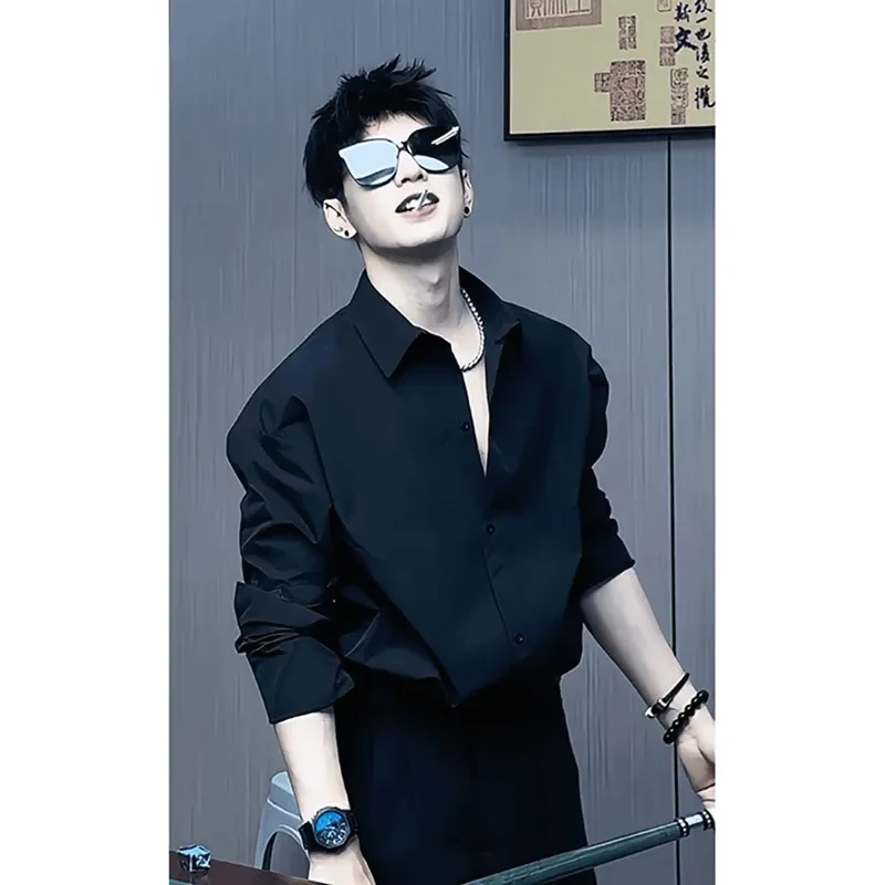 那不勒斯禁欲系衬衫男高级感英伦雅痞男装外套潮牌痞帅长袖衬衣