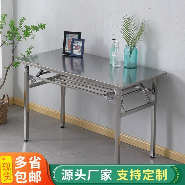 源头工厂长方形加厚不锈钢双层折叠会议桌培训写字电脑桌室外摆摊