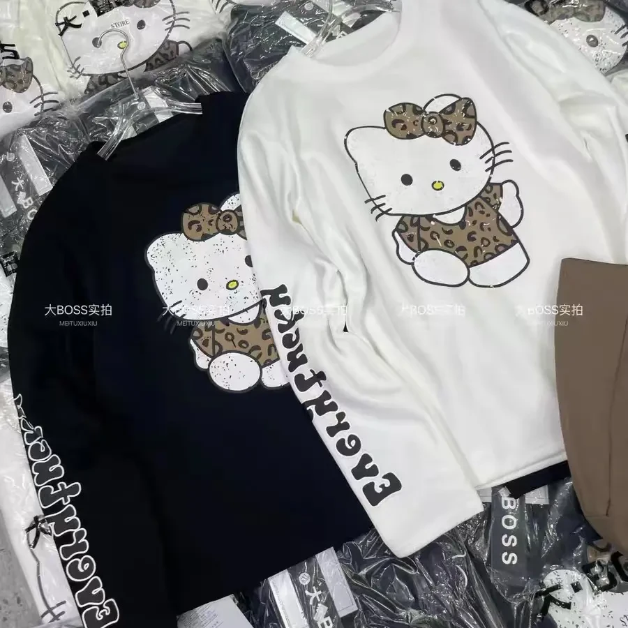 韩系豹纹直筒休闲裤女秋季美式复古宽松显瘦潮牌体恤