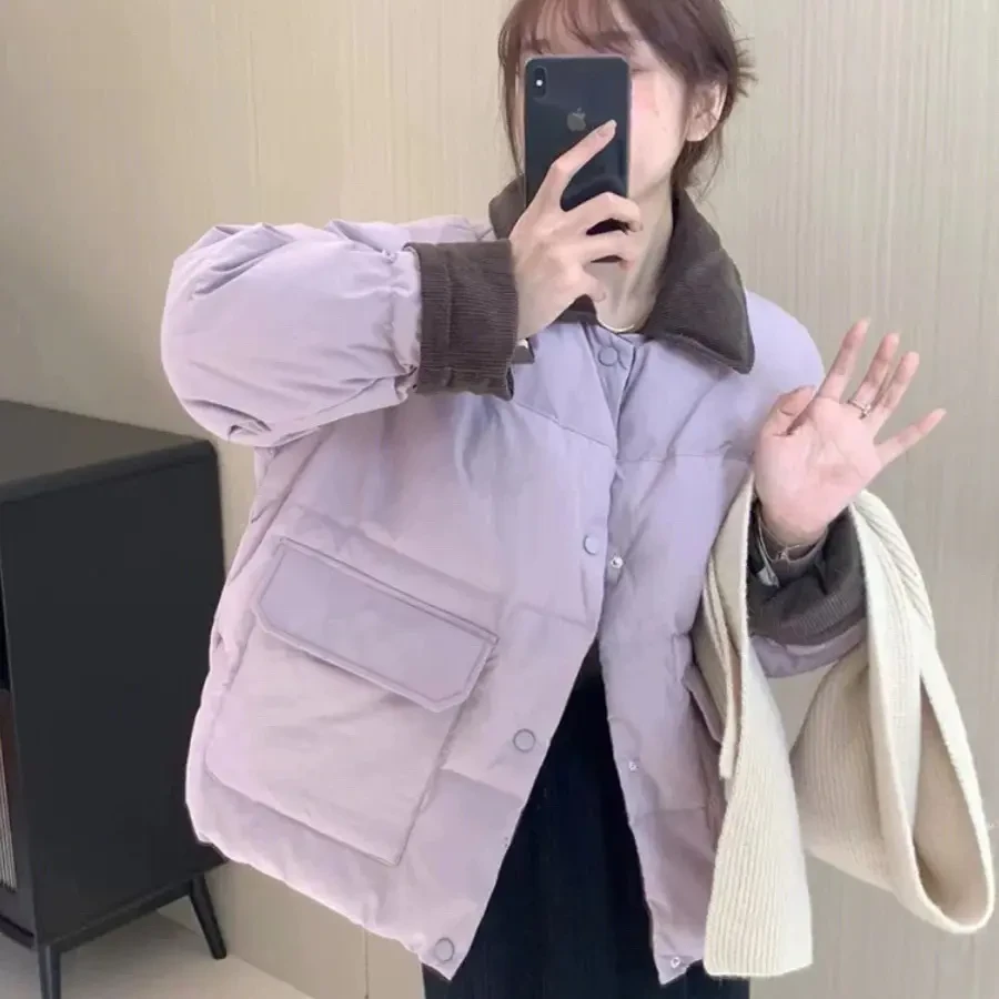 小个子短款翻领拼接棉衣外套女冬季高级感加厚棉服棉袄