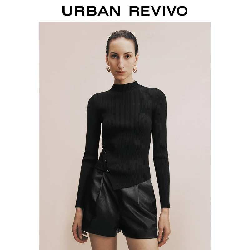 UR2024冬季时髦设计感修身针织衫女新款不规则气质毛衫UWG940302