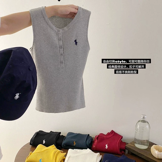 博主偏爱~ins小马刺绣无袖针织背心外穿女夏早秋修身内搭无袖打底