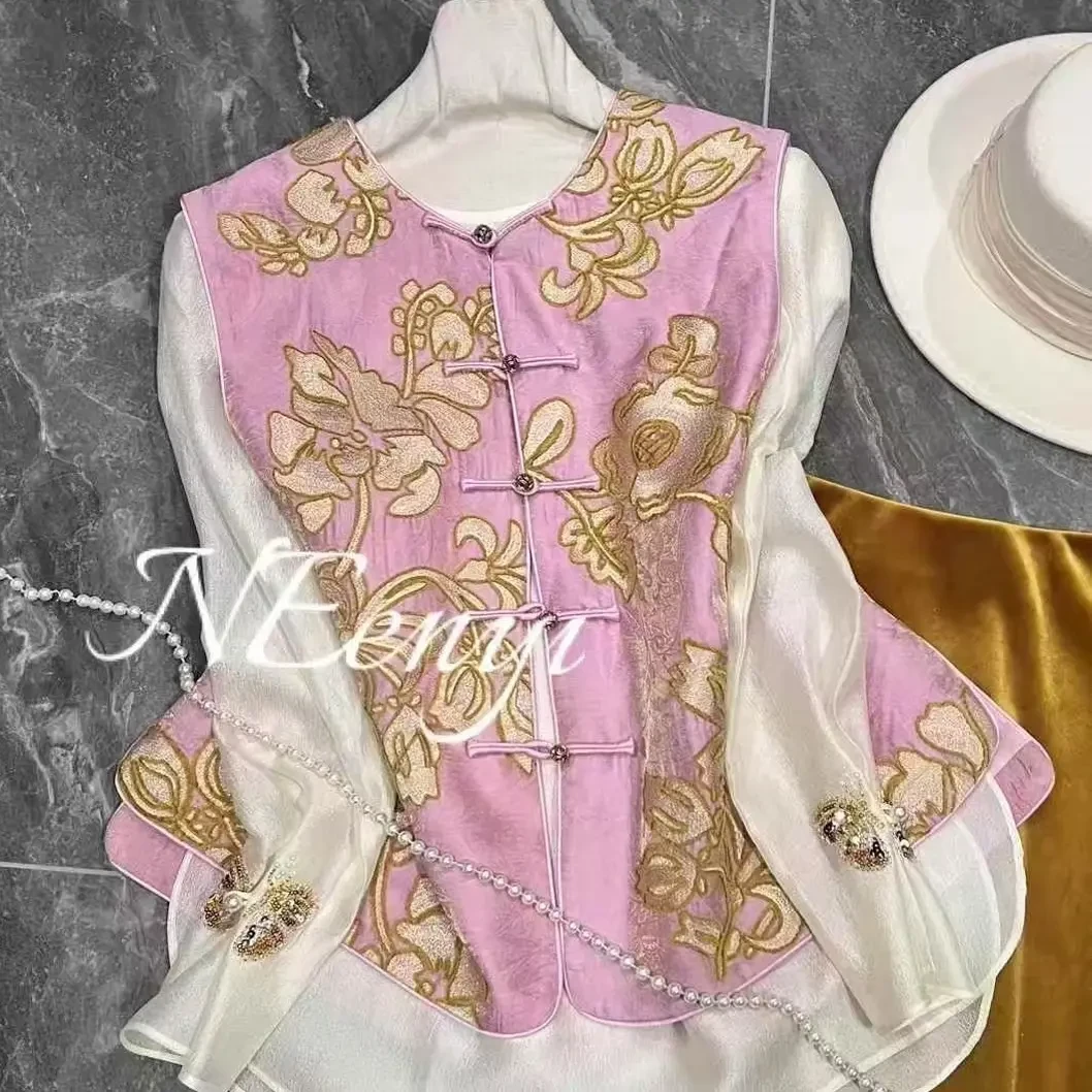 【东方绘花】新中式提花浮花纱重工立体绳刺绣国风复古气质无袖马甲