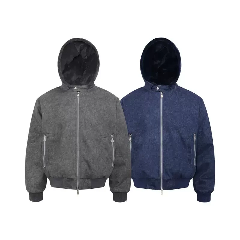 SKATEPARK 美式复古毛领连帽棉服外套男女休闲短款个性拼接潮