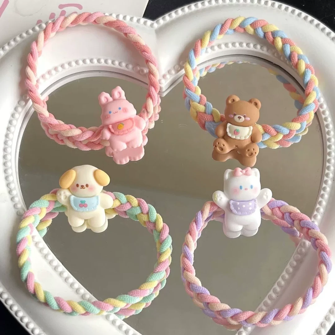 编织马尾橡皮首饰小熊日韩百搭头绳发圈风格彩色可爱卡通高弹性