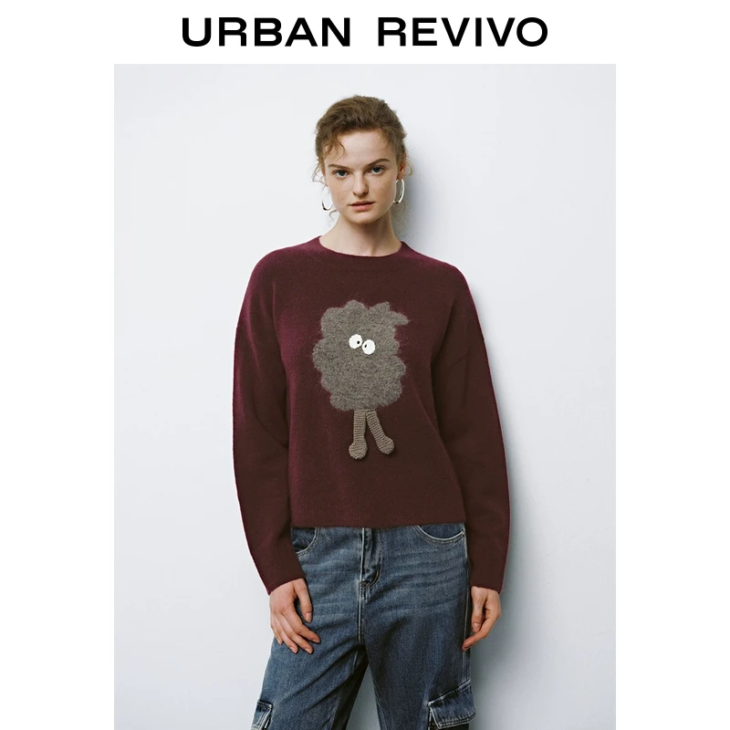 UR2024冬季新款女装趣味减龄搞怪图案软糯针织衫UYY940093