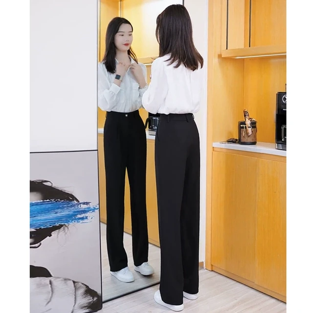 窄版阔腿裤女春秋2025年新款高腰秋季垂感显瘦长裤拖地宽松直筒裤