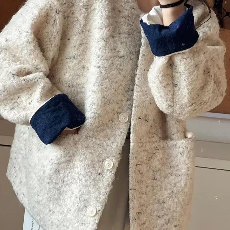 单排扣慵懒风厚款女装薄款上衣短外套秋季秋冬加厚