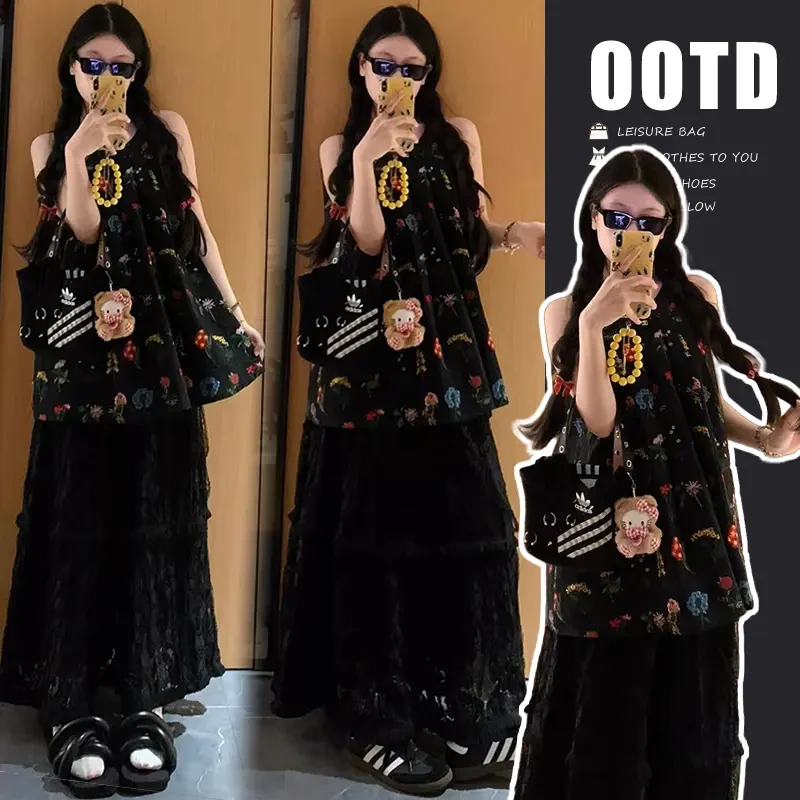 法式设计感无袖气质优雅今年流行漂亮无袖上衣半身裙套装减龄时尚