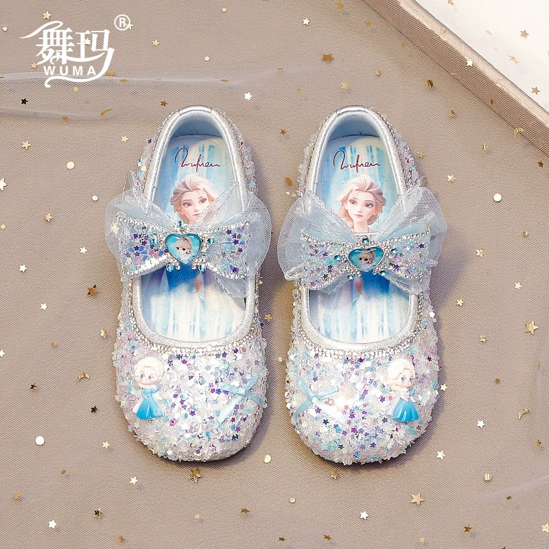 女童鞋子儿童爱莎水晶鞋2025新款春秋小女孩小皮鞋走秀单鞋517016