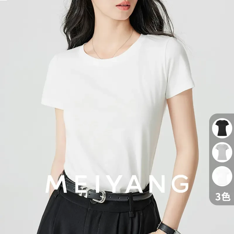A美洋MEIYANG 抽条T恤【商场同款】 弹力百搭圆领正肩短袖上衣-周一