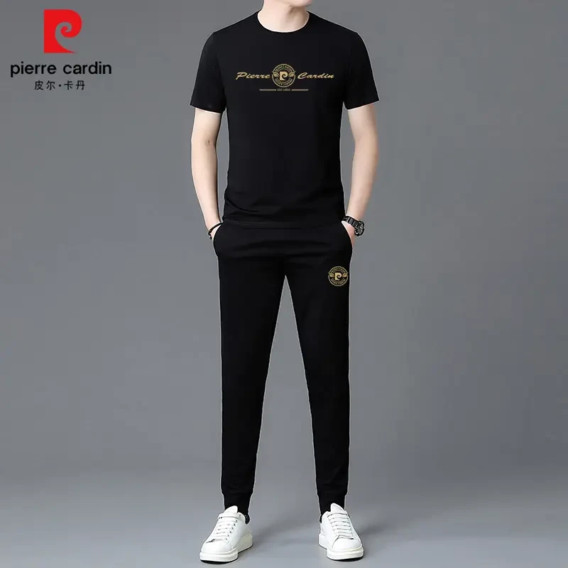 皮尔卡丹品牌夏装桑蚕丝短袖男士夏季薄款冰丝时尚休闲运动服套装
