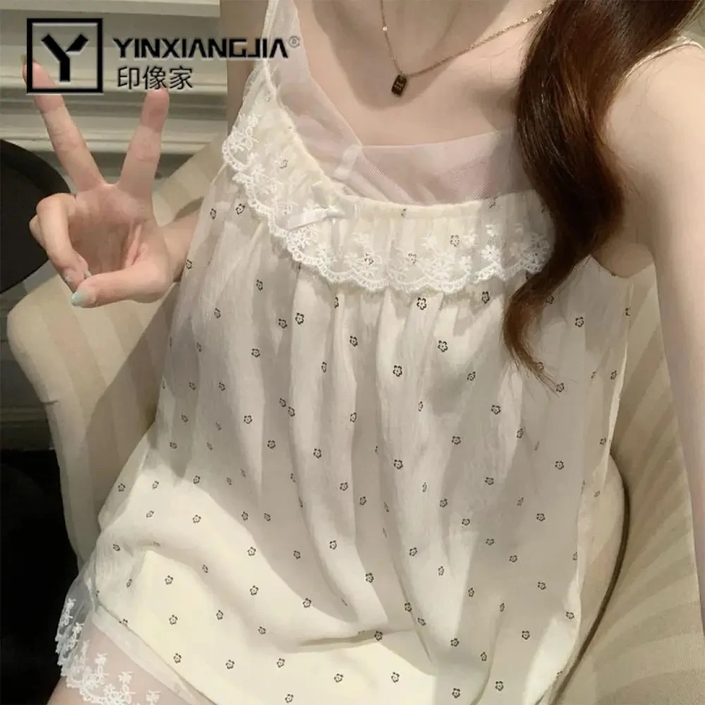 印像家夏季新款睡衣女蕾丝v领吊带短裤固定胸垫甜美家居服套装