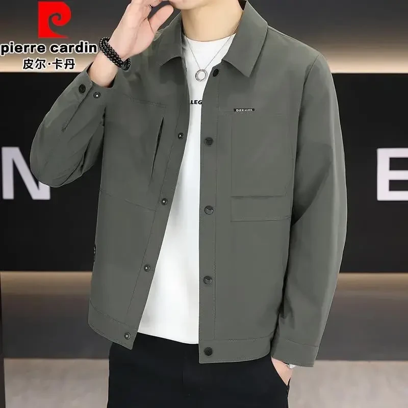 皮尔卡丹翻领男士夹克衫2025春季新款纽扣单件外套男装2025潮百搭