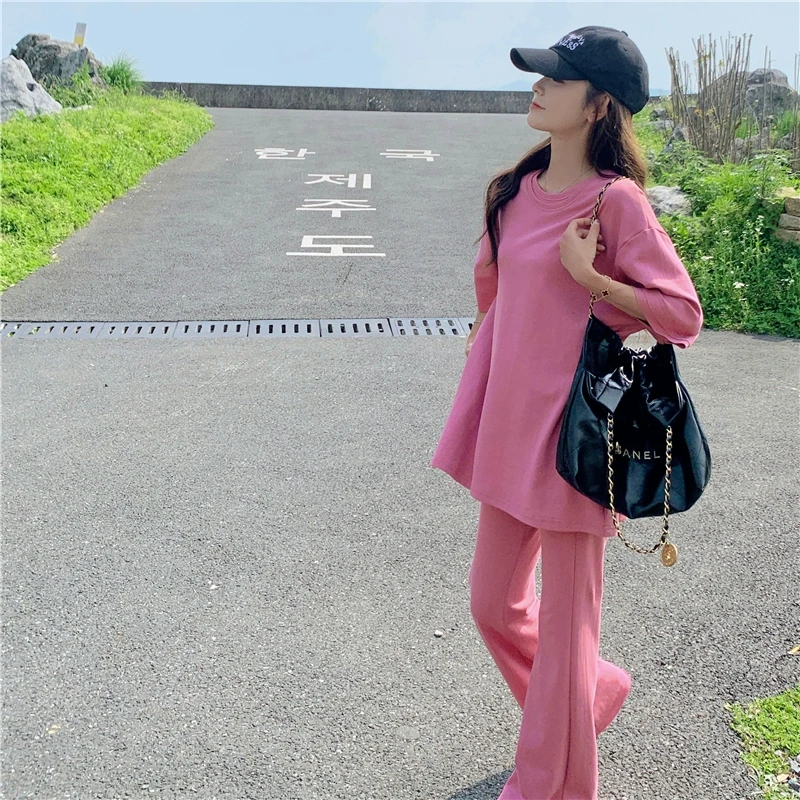 时尚套装显瘦夏季开叉洋气上衣时尚气质短袖韩版高腰小个子网红