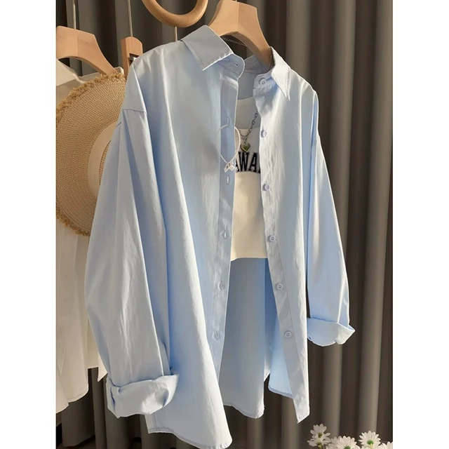 大码蓝色衬衫外套女2025春装新款胖mm宽松显瘦中长款翻来正肩上衣