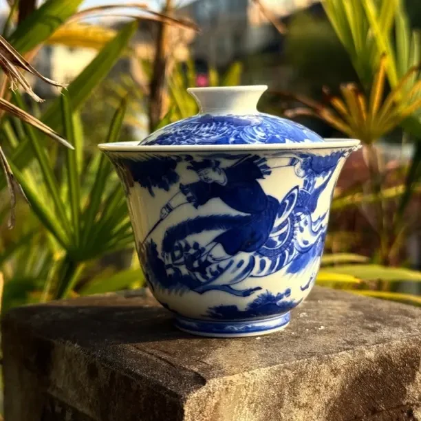 问工珍藏鬼谷子内画小盖碗陶瓷纯手工主人杯全手工釉下青瓷盖碗