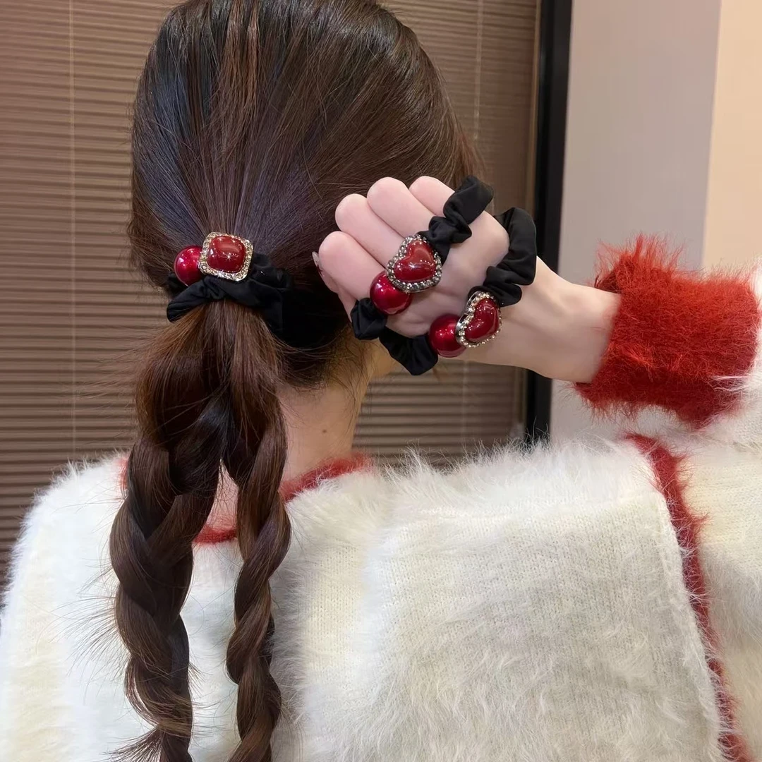 韩式新款闪钻珍珠小肠发圈洋气马尾气质头绳高级丸子头发绳发饰