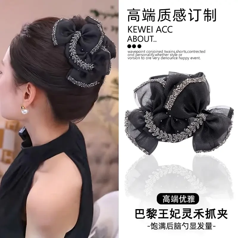 高级感蝴蝶结发夹简约新款后脑勺盘发大抓夹小香风鲨鱼夹精致发饰