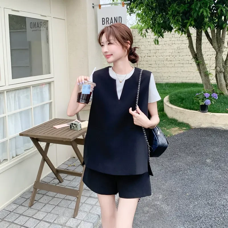 韩系松弛感马休闲短裤套装女款ins风极简穿搭学院风两件套夏季