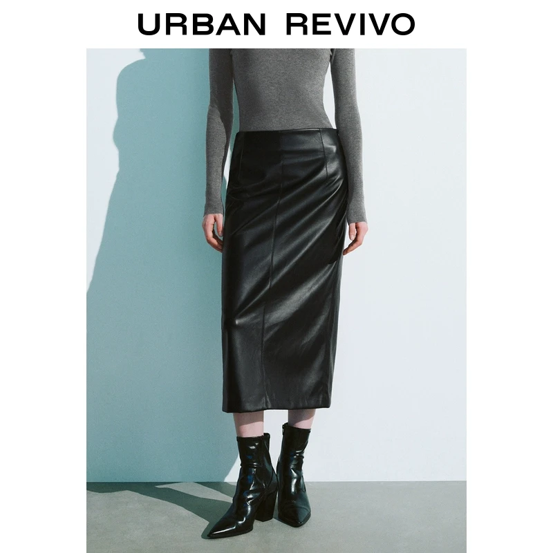 UR2025秋季新款女装都市魅力肌理感长款直筒半裙UWM550004