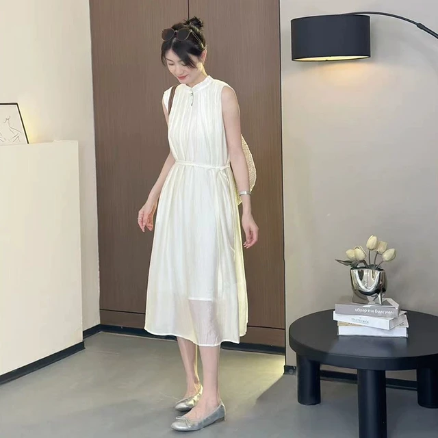 新中式国风白色无袖连衣裙子女夏季2025新款气质绝美海边度假长裙