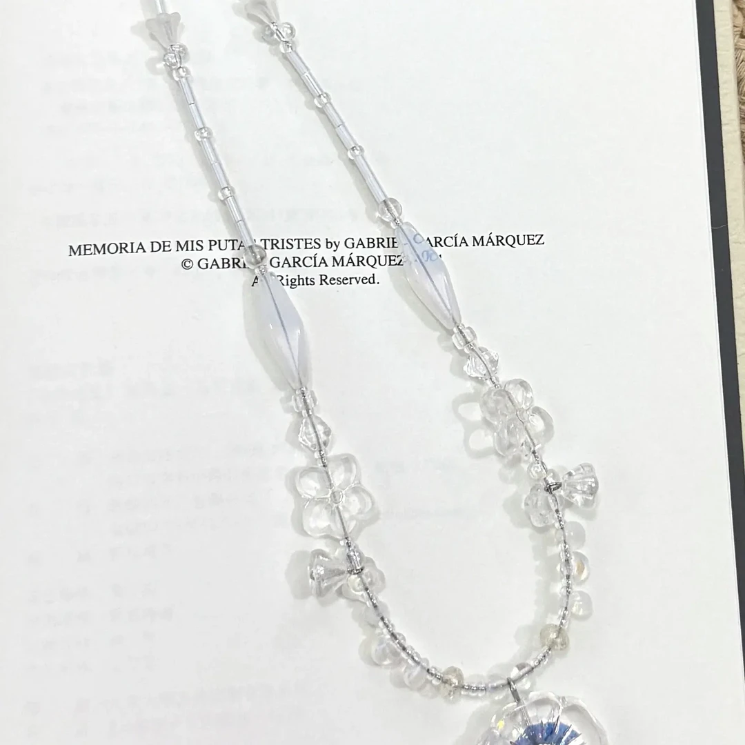 钛钢琉璃项链 白色炫彩夏威夷花项链(长度45+5cm)捷克琉璃
