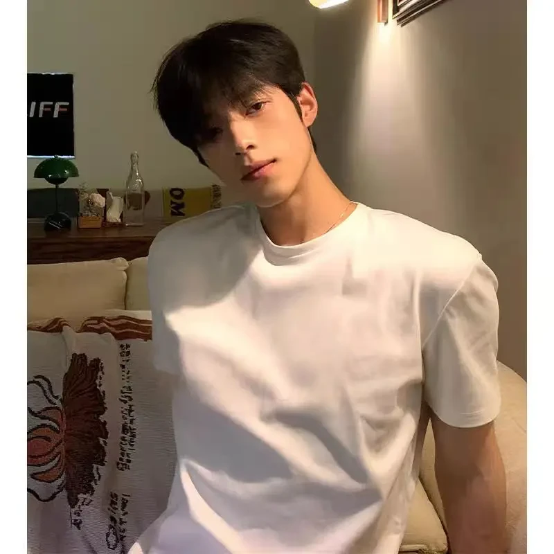 美式简约纯色宽松纯棉短袖T恤男夏季基础款休闲百搭打底衫上衣ins