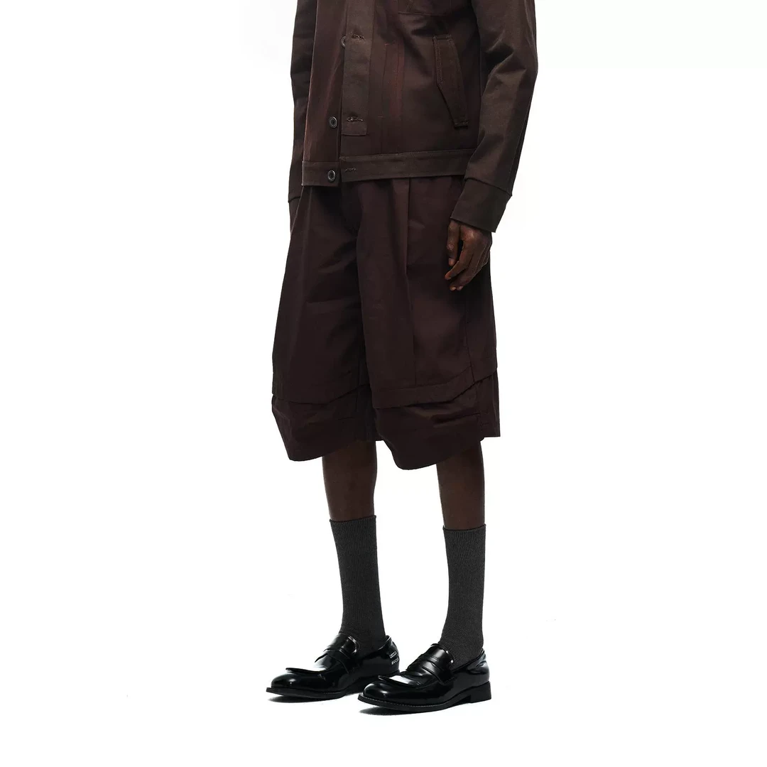 BEVAN UP|Arc curve*日晒棕 防泼打褶弧度拼色七分短裤 BV2735