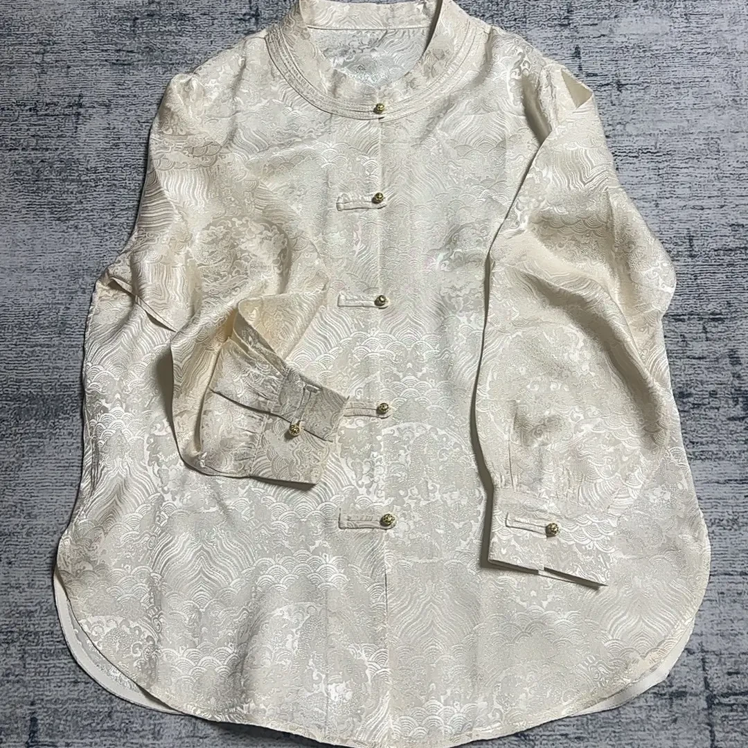 【6010】新中式国风人丝小立领提花女士长袖衬衫上衣