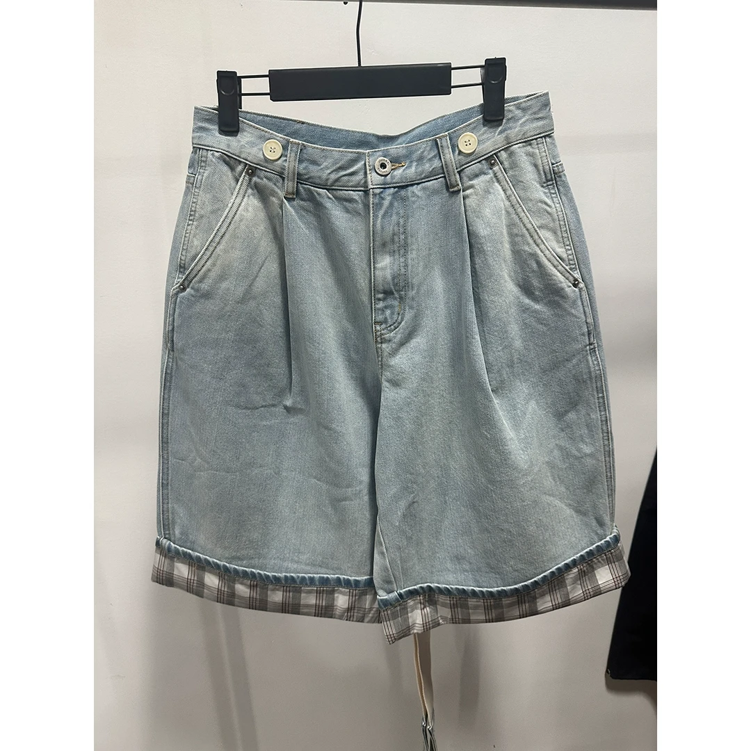 JOURNAL RECORD设计师品牌格纹翻边牛仔中裤DSC买手店BY5J11069