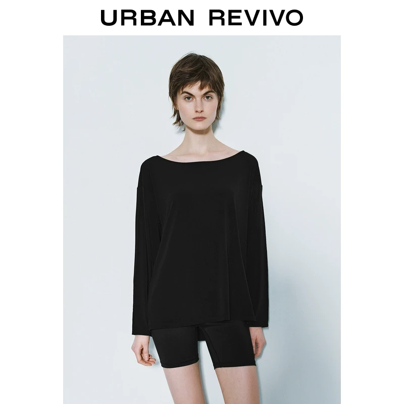 UR2025秋季新款女装休闲简约字母金属扣饰长袖T恤UWS450002