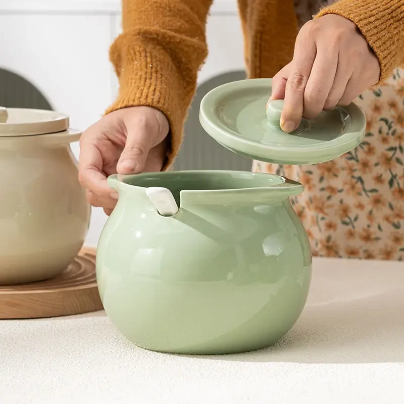 奶油大号陶瓷家用猪油罐耐高温带盖大容量辣椒罐子厨房储油罐D550