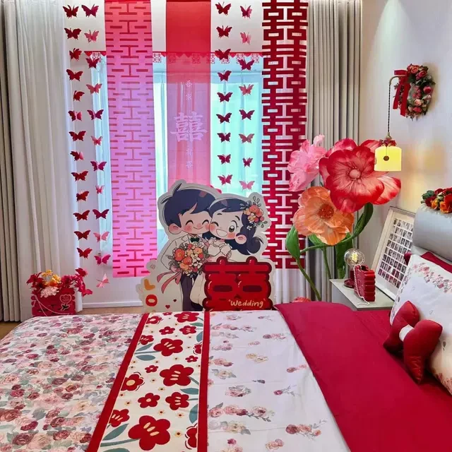 乐优公主100支长绒棉结婚四件套陪嫁大红色婚庆婚嫁被套床上用品