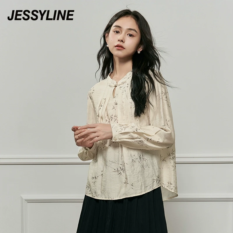 杰茜莱新中式国风印花小衫女2024秋新款小个子气质上衣 jessyline