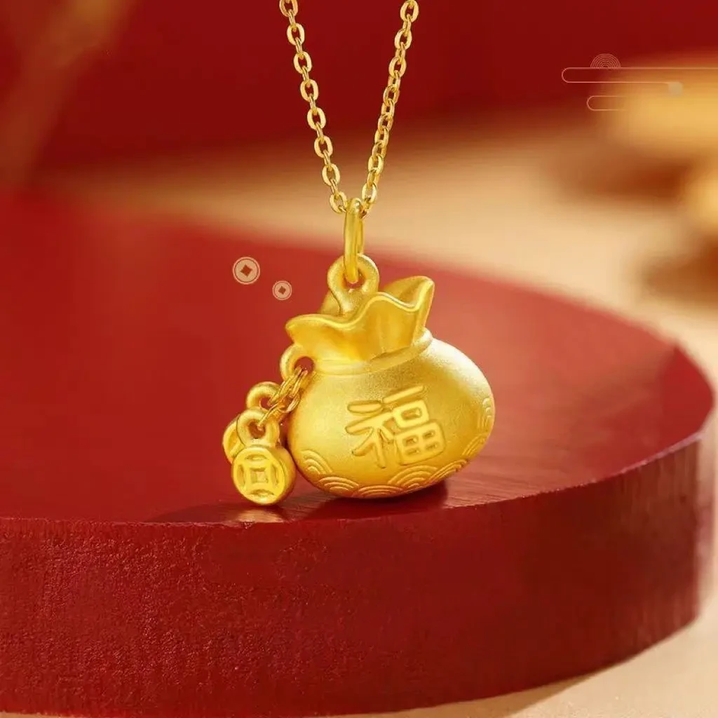 2301福字钱袋项链铜合金项链时尚民族风百搭金色颈链