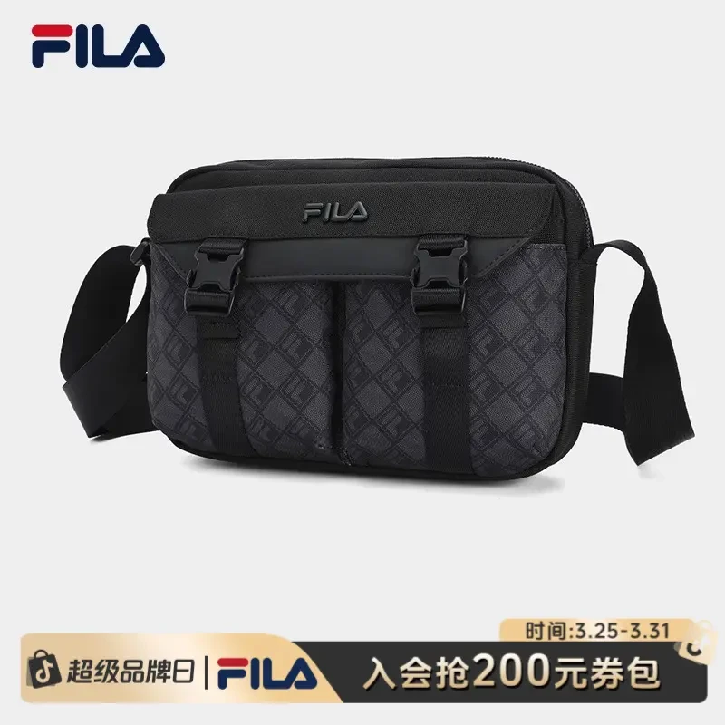 Fila/斐乐【黑武士小方包】男2025夏新款时尚老花斜挎包F13M528105