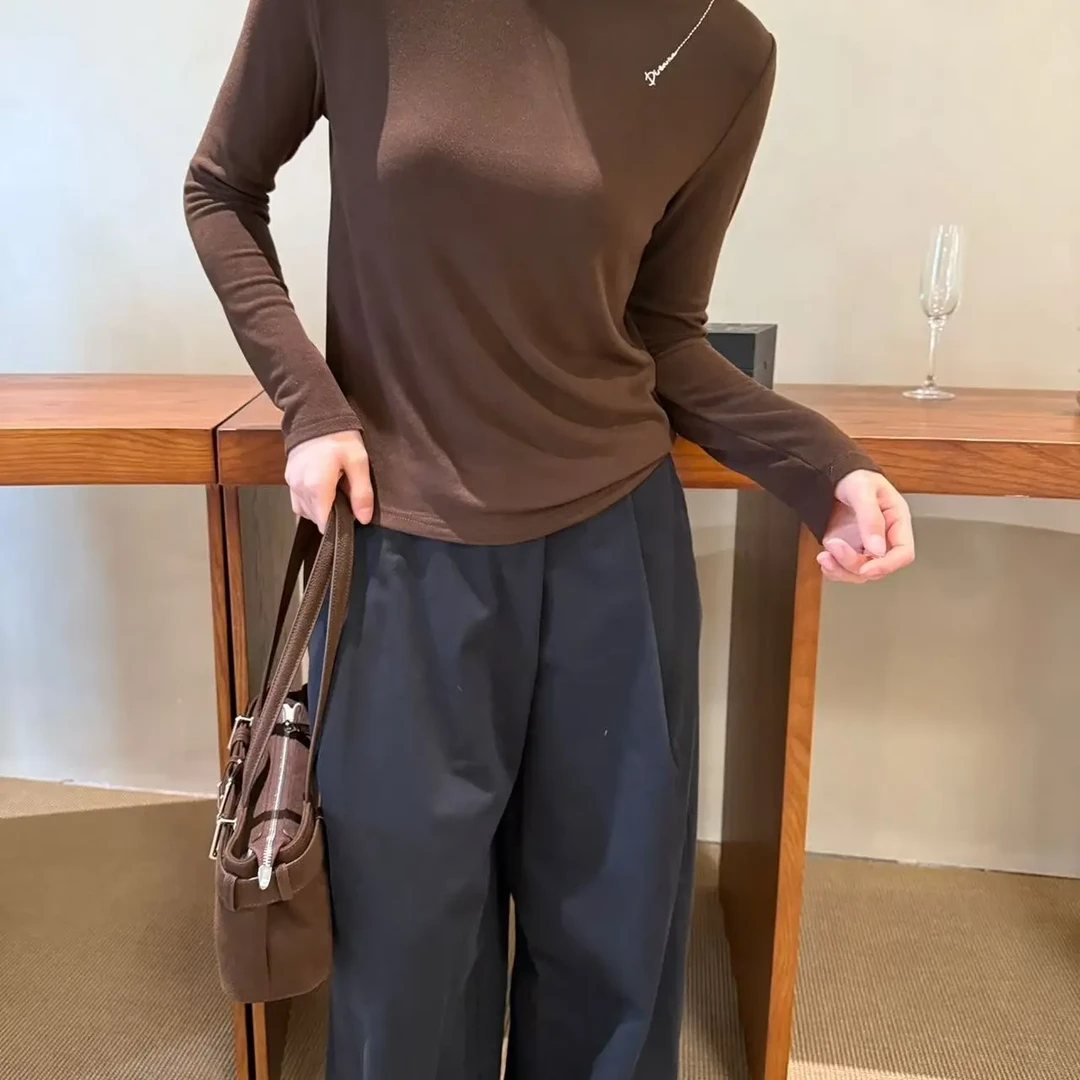 秋冬新款半高领长袖T恤女士修身显瘦百搭打底衫