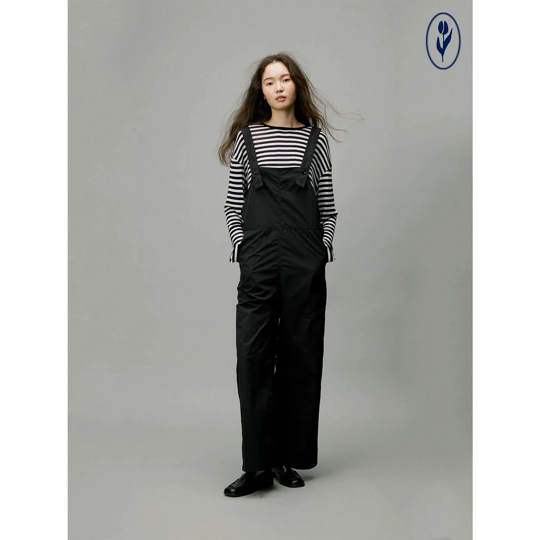 shyshy“背带裤“藏蓝色尼龙透气轻薄山系面料好剪裁连身裤长裤