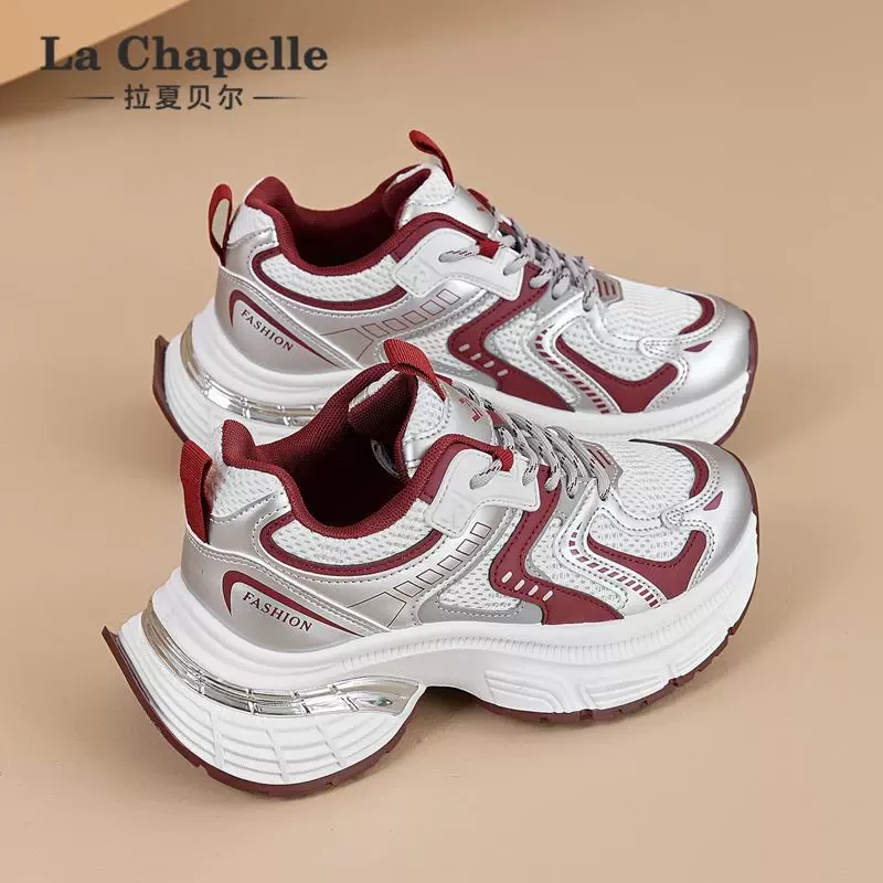 拉夏贝尔显脚小厚底老爹鞋女2025新款春季轻便增高透气百搭运动鞋