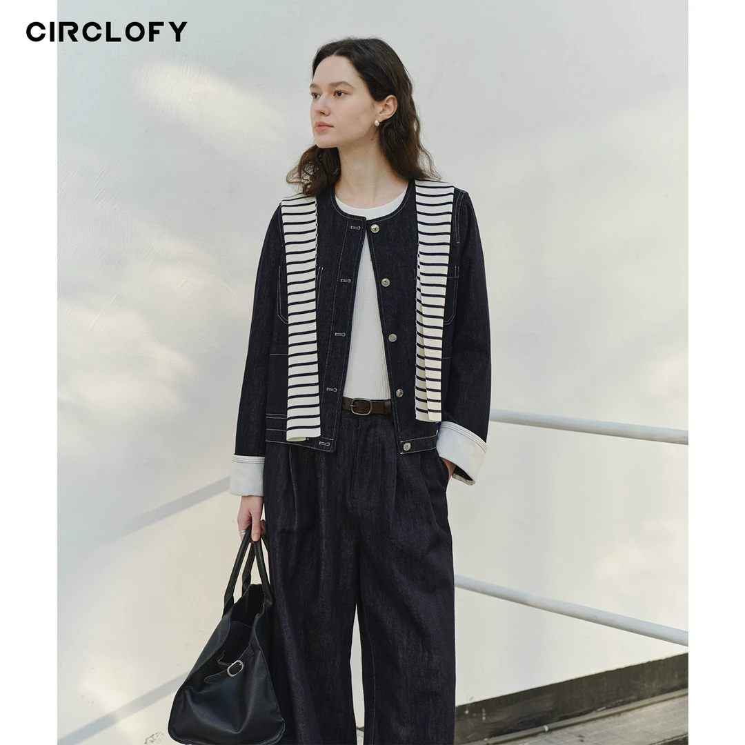 CIRCLOFY瑟夕 通勤风复古圆领牛仔外套女CIVA712802